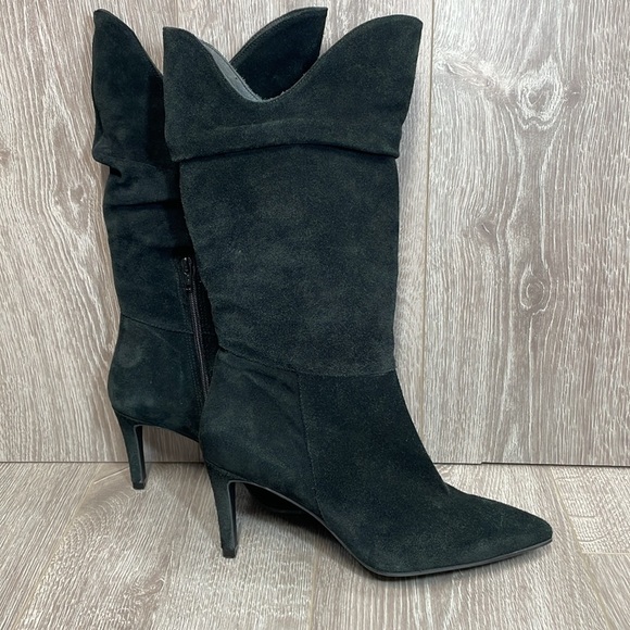 Renatta Made In Spain Heeled Black Suede Leather Pointed Toe Boots 40 (US 9) - Picture 3 of 16